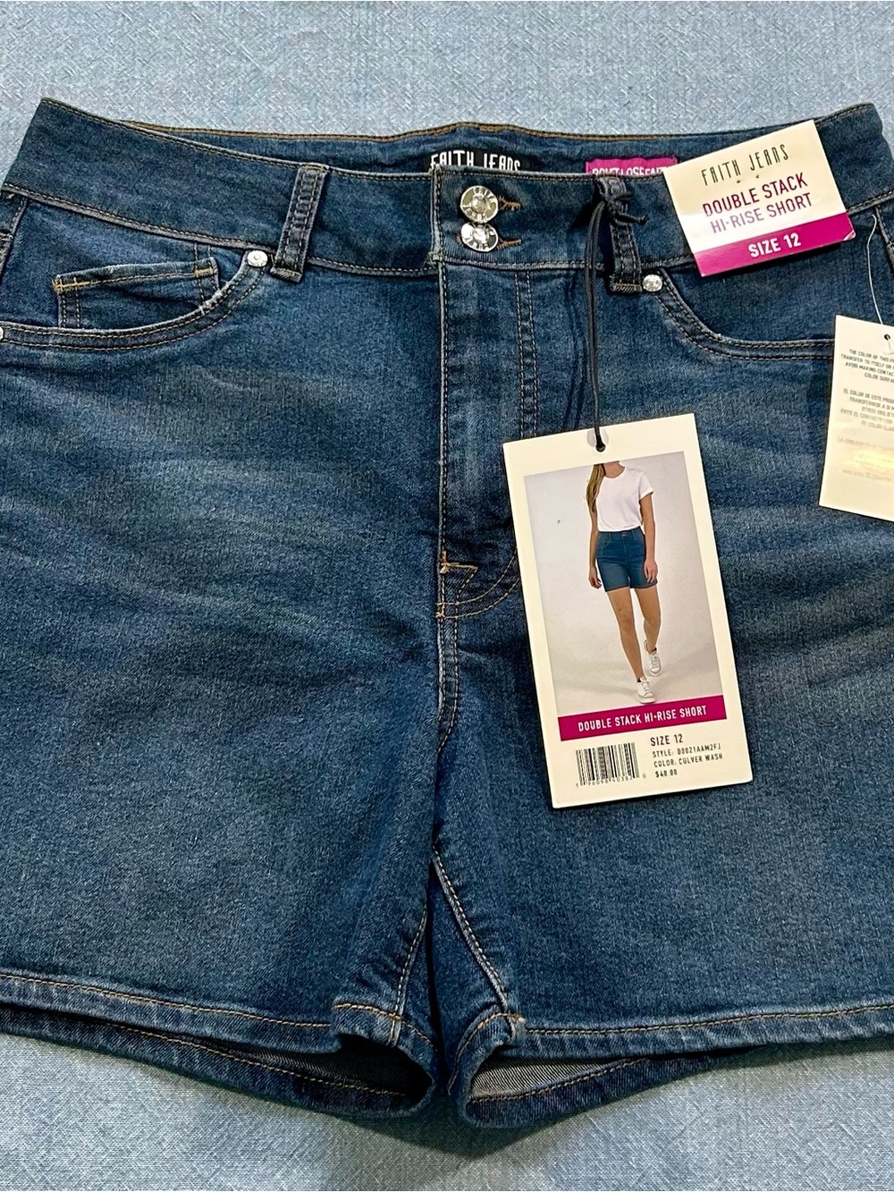 Women's Medium Blue High-Rise Double Stack Denim Shorts